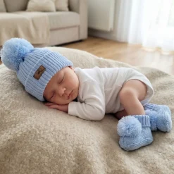 KAZUM 2 cz komplet włóczkowy czapka+buciki rozmiar 56-86 baby blue
