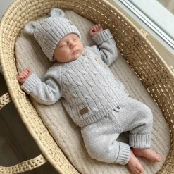 KAZUM 3 cz komplet włóczkowy rosnący z dzieckiem - sweterek, spodnie i czapka 56-86 hazelnut