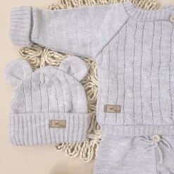 KAZUM 3 cz komplet włóczkowy rosnący z dzieckiem - sweterek, spodnie i czapka 56-86 hazelnut