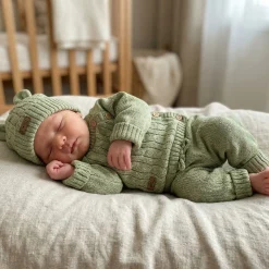 KAZUM 3 cz komplet włóczkowy rosnący z dzieckiem - sweterek, spodnie i czapka 56-86 olive green
