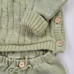 KAZUM 3 cz komplet włóczkowy rosnący z dzieckiem - sweterek, spodnie i czapka 56-86 olive green