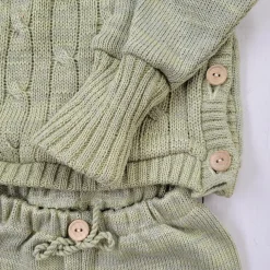 KAZUM 3 cz komplet włóczkowy rosnący z dzieckiem - sweterek, spodnie i czapka 56-86 olive green