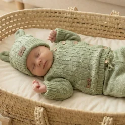 KAZUM 3 cz komplet włóczkowy rosnący z dzieckiem - sweterek, spodnie i czapka 56-86 olive green