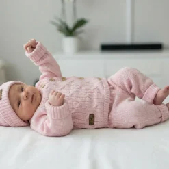 KAZUM 3 cz komplet włóczkowy rosnący z dzieckiem - sweterek, spodnie i czapka 56-86 pinky rose