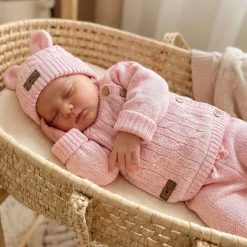 KAZUM 3 cz komplet włóczkowy rosnący z dzieckiem - sweterek, spodnie i czapka 56-86 pinky rose