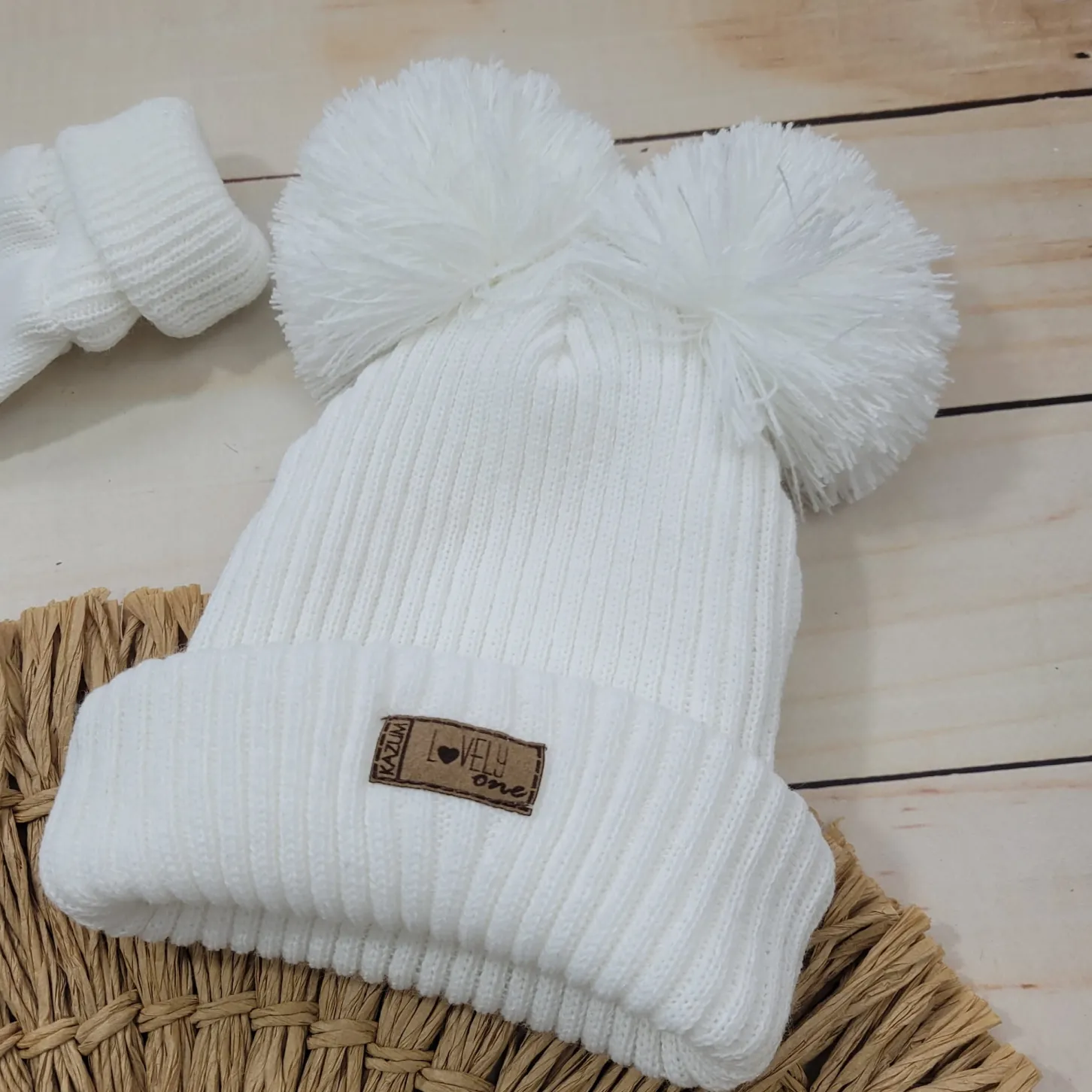 KAZUM 3 cz komplet włóczkowy Sweterek dziergany+spodnie +czapka 56-86 coconut