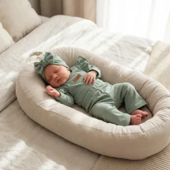 KAZUM 3cz piękny komplet body + spodnie dzwony + czapka 56-86 olive green