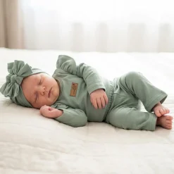 KAZUM 3cz piękny komplet body + spodnie dzwony + czapka 56-86 olive green