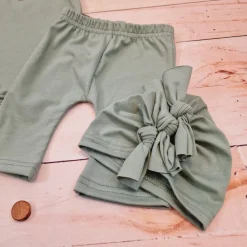 KAZUM 3cz piękny komplet body + spodnie dzwony + czapka 56-86 olive green