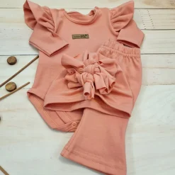 KAZUM 3cz piękny komplet body + spodnie dzwony + czapka 56-86 mango tango