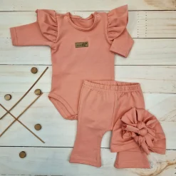 KAZUM 3cz piękny komplet body + spodnie dzwony + czapka 56-86 mango tango