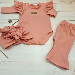 KAZUM 3cz piękny komplet body + spodnie dzwony + czapka 56-86 mango tango