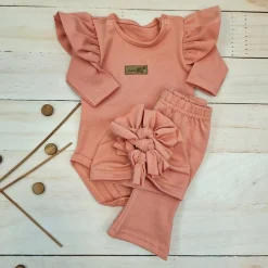 KAZUM 3cz piękny komplet body + spodnie dzwony + czapka 56-86 mango tango