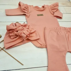 KAZUM 3cz piękny komplet body + spodnie dzwony + czapka 56-86 mango tango