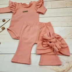 KAZUM 3cz piękny komplet body + spodnie dzwony + czapka 56-86 mango tango