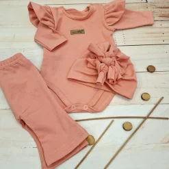 KAZUM 3cz piękny komplet body + spodnie dzwony + czapka 56-86 mango tango
