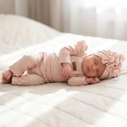 KAZUM 3cz piękny komplet body + spodnie dzwony + czapka 56-86 powder pink