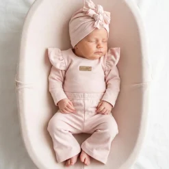 KAZUM 3cz piękny komplet body + spodnie dzwony + czapka 56-86 powder pink