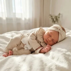 KAZUM 3 cz piękny komplet prążkowany body z kołnierzykiem+legginsy z kokardką 56-86 SAND CLOUD