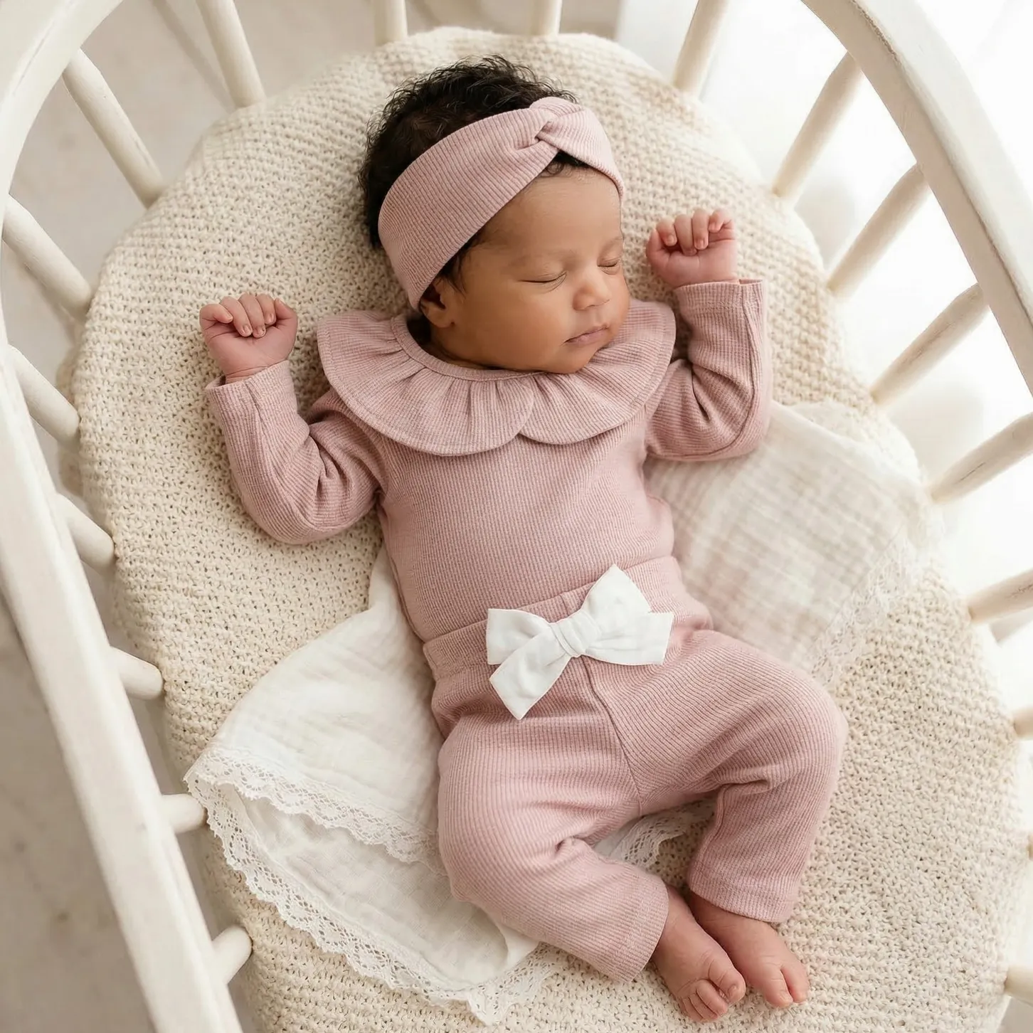 KAZUM 3 cz piękny komplet prążkowany body z kołnierzykiem+legginsy z kokardką 56-86 CORAL PINK