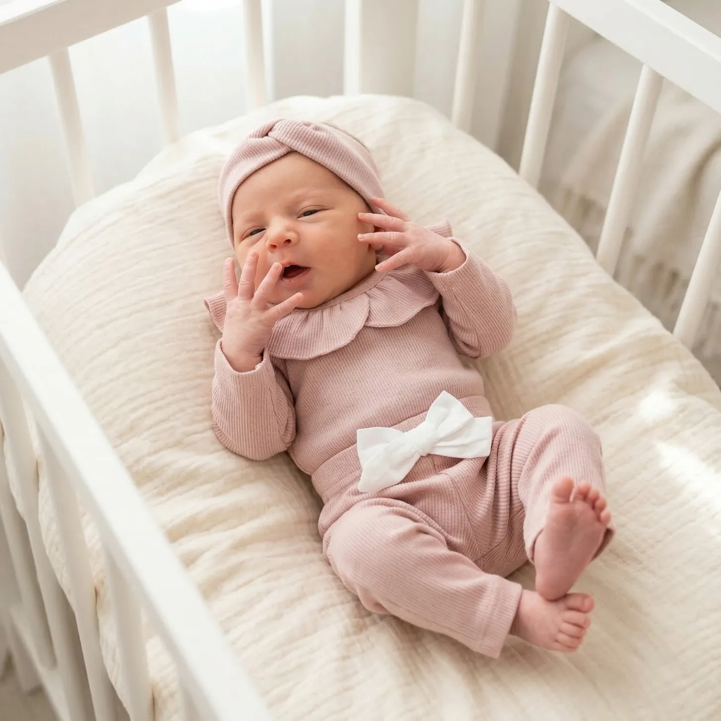 KAZUM 3 cz piękny komplet prążkowany body z kołnierzykiem+legginsy z kokardką 56-86 CORAL PINK