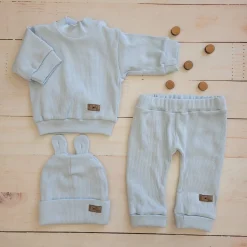 KAZUM 3 cz Prążkowany komplet bluza+spodnie+czapka 56-86 blue sky