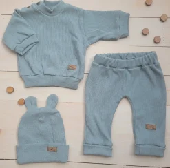 KAZUM 3 cz Prążkowany komplet bluza+spodnie+czapka 56-86 mineral blue