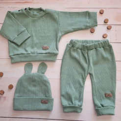 KAZUM 3 cz Prążkowany komplet bluza+spodnie+czapka 56-86 gooseberry green