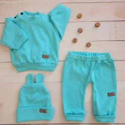 KAZUM 3 cz Prążkowany komplet bluza+spodnie+czapka 56-86 minty green