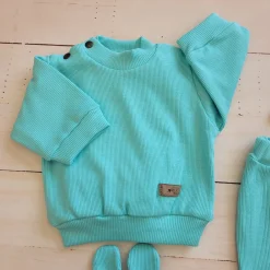 KAZUM 3 cz Prążkowany komplet bluza+spodnie+czapka 56-86 minty green