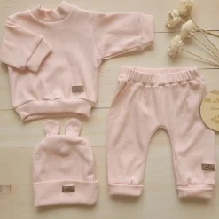 KAZUM 3 cz Prążkowany komplet bluza+spodnie+czapka 56-86 powder pink