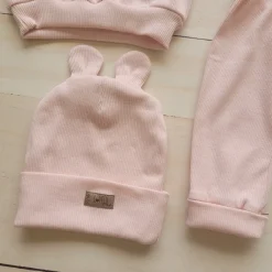 KAZUM 3 cz Prążkowany komplet bluza+spodnie+czapka 56-86 powder pink
