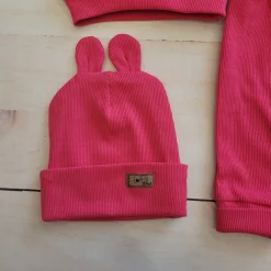 KAZUM 3 cz Prążkowany komplet bluza+spodnie+czapka 56-86 raspberry