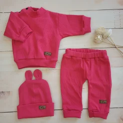 KAZUM 3 cz Prążkowany komplet bluza+spodnie+czapka 56-86 raspberry