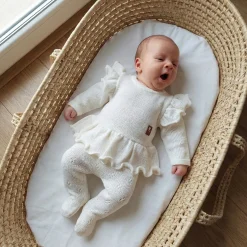 KAZUM 4cz włóczkowy komplet ażurkowy z falbanką 56-68 porcelain white