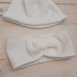 KAZUM 4cz włóczkowy komplet ażurkowy z falbanką 56-68 porcelain white