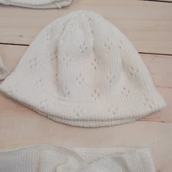 KAZUM 4cz włóczkowy komplet ażurkowy z falbanką 56-68 porcelain white