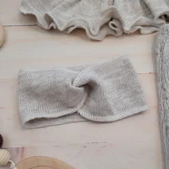 KAZUM 4cz włóczkowy komplet ażurkowy z falbanką 56-68 hazelnut
