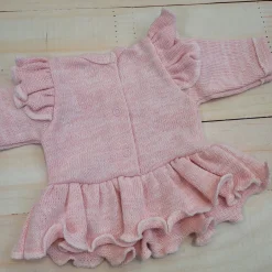 KAZUM 4cz włóczkowy komplet ażurkowy z falbanką 56-68 sweet pink