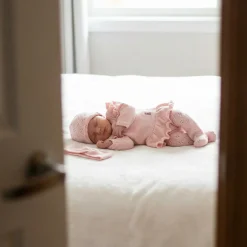 KAZUM 4cz włóczkowy komplet ażurkowy z falbanką 56-68 sweet pink