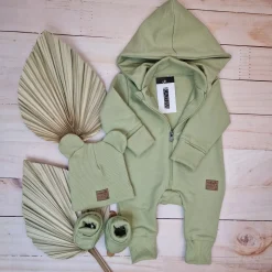 KAZUM 3cz zestaw kombinezon z odpinanym kapturem+czapka+buciki 56-86 olive green