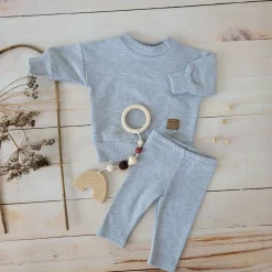 KAZUM Dres bluza oversize + legginsy prążek silver grey ostatnie sztuki 56-104