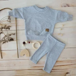 KAZUM Dres bluza oversize + legginsy prążek silver grey ostatnie sztuki 56-104