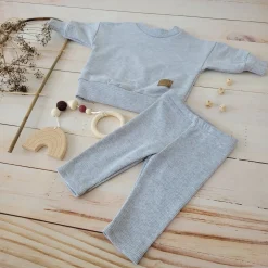KAZUM Dres bluza oversize + legginsy prążek silver grey ostatnie sztuki 56-104