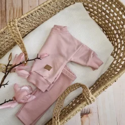 KAZUM Dres bluza oversize + legginsy prążek powder pink ostatnie sztuki 56, 62, 86