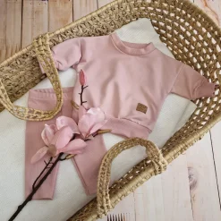 KAZUM Dres bluza oversize + legginsy prążek powder pink ostatnie sztuki 56, 62, 86