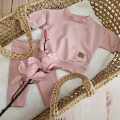 KAZUM Dres bluza oversize + legginsy prążek powder pink ostatnie sztuki 56, 62, 86