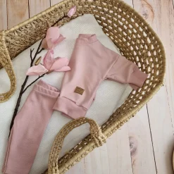 KAZUM Dres bluza oversize + legginsy prążek powder pink ostatnie sztuki 56, 62, 86