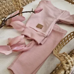 KAZUM Dres bluza oversize + legginsy prążek powder pink ostatnie sztuki 56, 62, 86