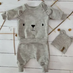 KAZUM Dres bluza oversize + spodnie + czapka z włóczki 56-86 baby brown
